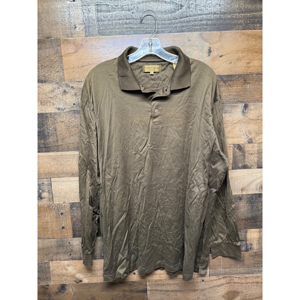 Tricots St Raphael Mens XL Long Sleeve Polo Olive‎ Green 100% Merc Pima Cotton